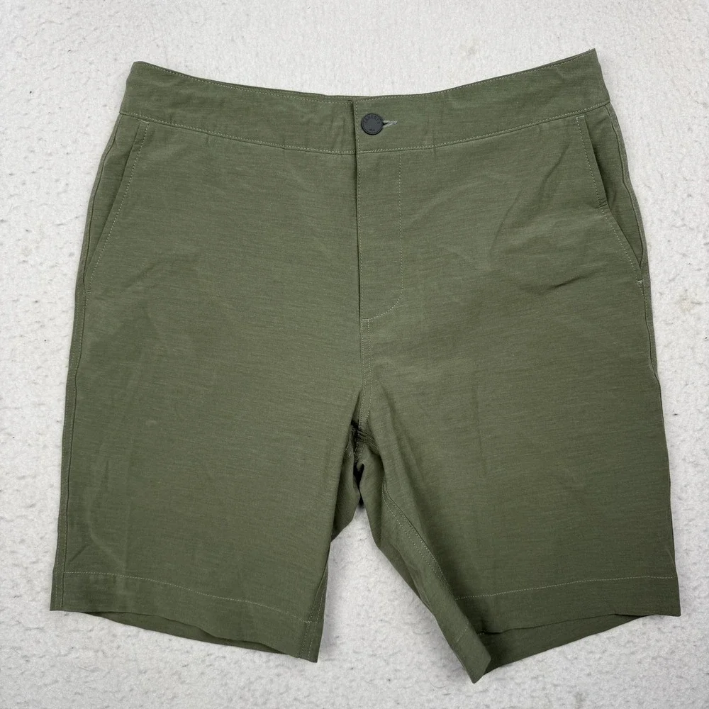 Faherty All Day Shorts Mens 32 Green Chino Stretch Microfiber 9 Inseam Casual